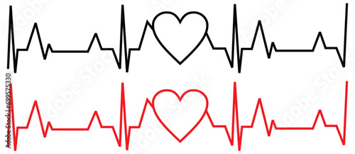 Heartbeat line with a heart shape in the middle. the concept of caring for health. vector flat design isolated on white background.