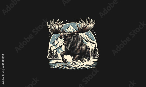 moose angry on mountain vector artwork design