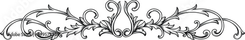 Vintage Baroque element. Arabesque frame engraving ornament. Flourish ornament leaf engraved retro pattern decorative design. Black and white filigree calligraphic vector photo