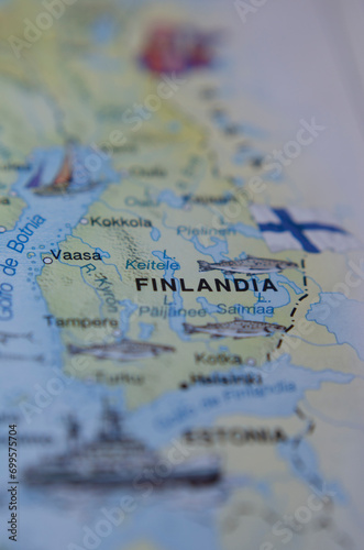 vertical map of finland with the flag of finland, travel concept