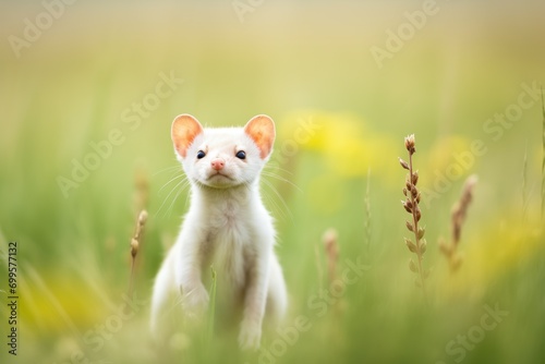 stoat with summer coat transitioning to winter white photo
