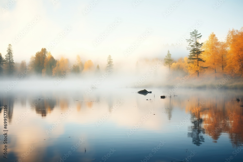 thick fog rolling over a lake at dawn