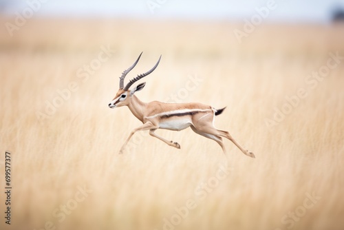 thomsons gazelle sprinting across a grassy savanna photo