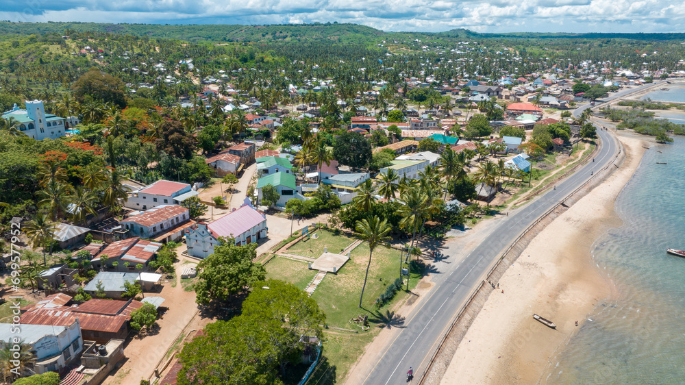 aerial view of Mikindani town in Southern Tanzania