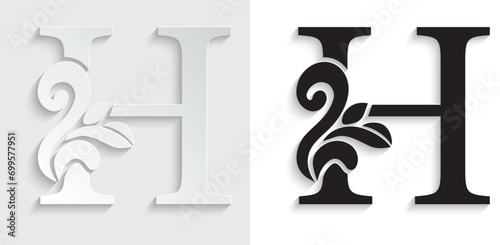 letter H. flower letters. Vintage ornament initial Alphabet. Logo vector