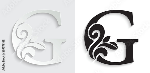 letter G. flower letters. Vintage ornament initial Alphabet. Logo vector