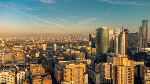 the view from above shows many tall buildings with different floors photo