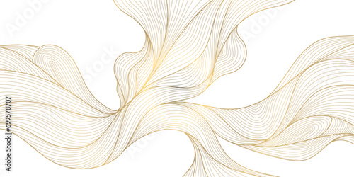 Vector gold wave pattern, abstract luxury background. Elegant design element, curve premium wallpaper, minimal line illustration banner