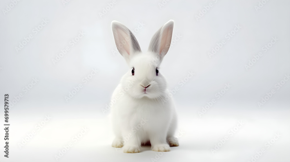 beautiful cute white rabbit on white background. AI generative.
