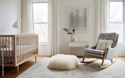Contemporary Scandinavian-style nursery with a neutral color palette and modern furnishings