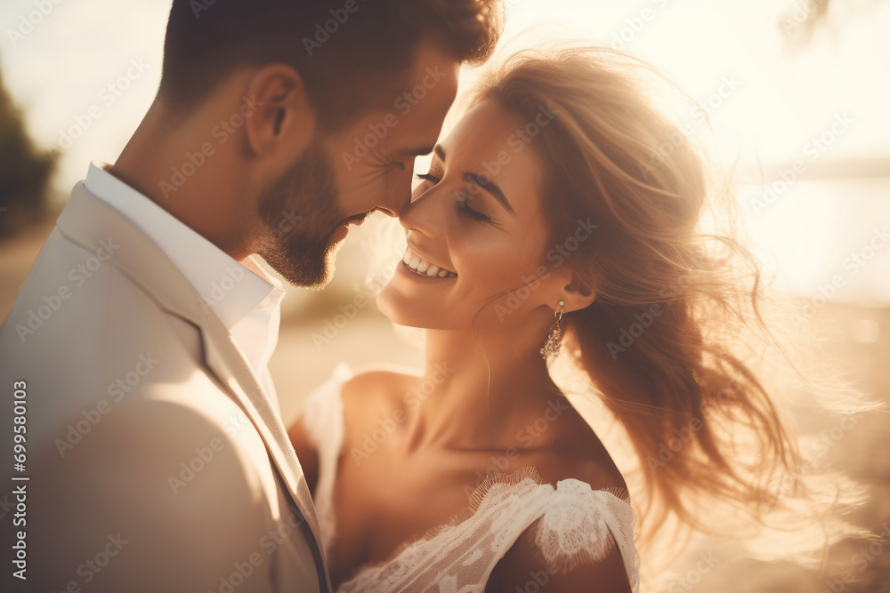 Fototapeta premium Happy beautiful newlyweds.