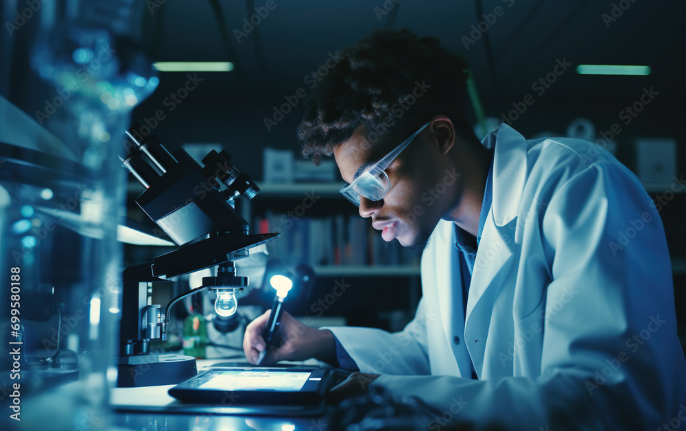 Male engineering student working in a science lab Male engineering student working in a science lab