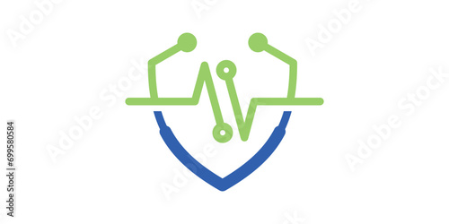 logo design combination of stethoscope shape with heartbeat, icon, vector, symbol.