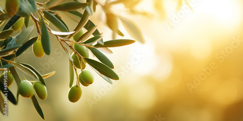 branch of an olive tree on a blurred background photo