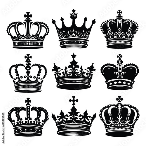 Set of crown silhouettes isolated on a white background, Vector illustration.