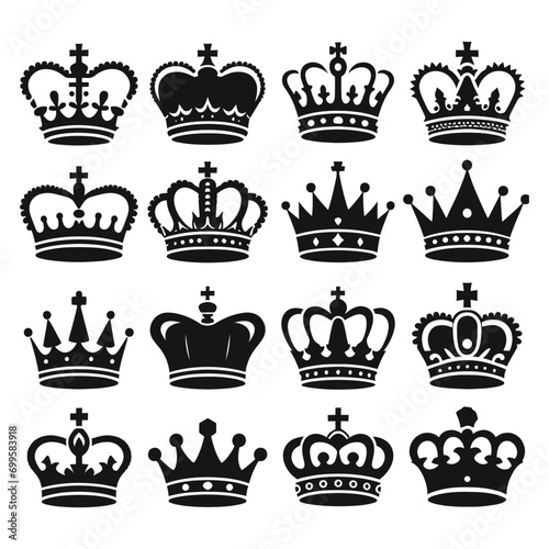 Set of crown silhouettes isolated on a white background, Vector illustration.