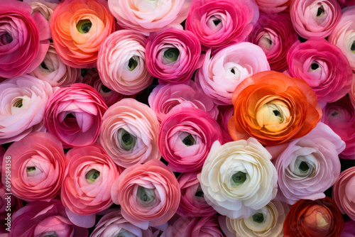 Colorful ranunculus flowers in a floral arrangement as a background