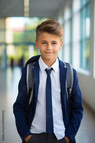 smart student 9-15 years old stands confident