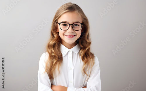 smart student girl 9-15 years old stands confident