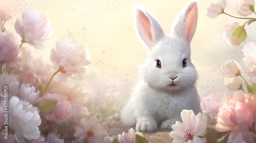 Easter bunny watercolor illustration. AI generative.