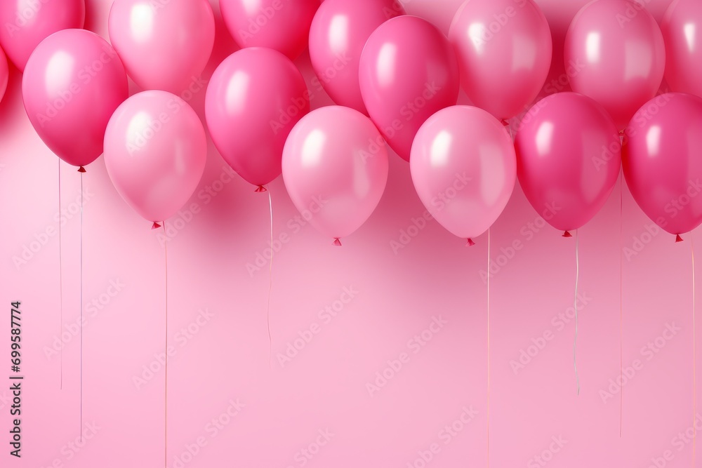 Pink balloons on a top of a pink background, the concept of a holiday, sales, opening ceremonies with copy space
