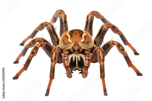 Top side closeup macro view of beautiful spider isolated on white background © JetHuynh