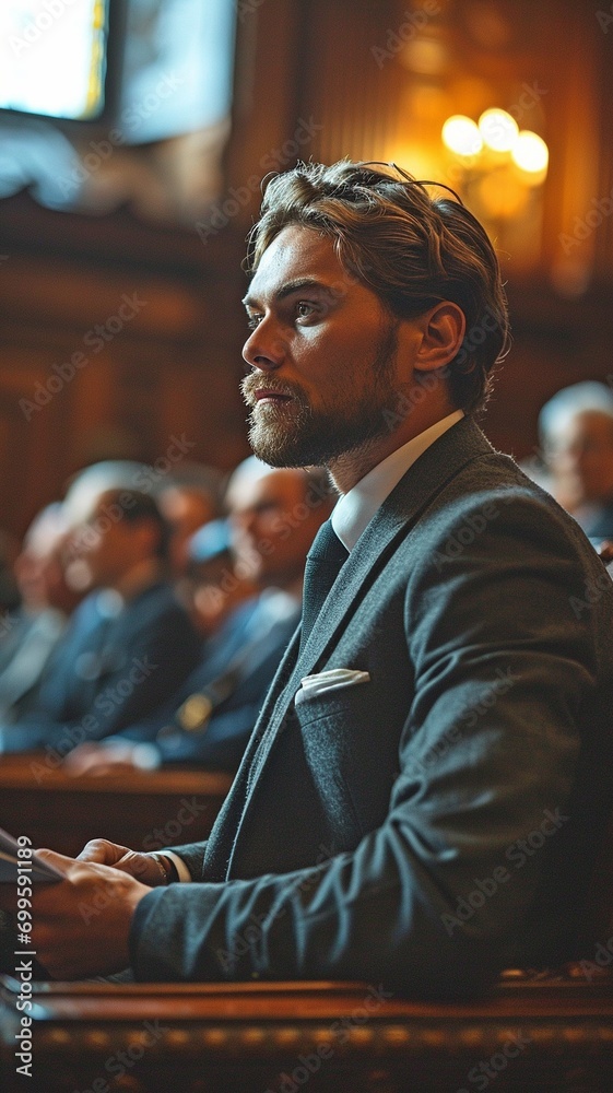 Obraz premium A juror presents documents to the jury in court. .