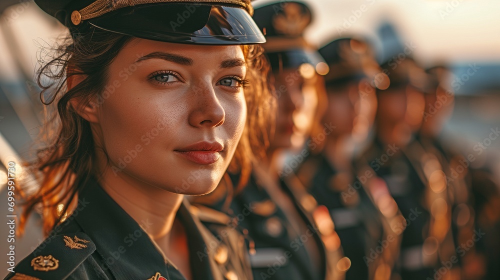 Air traffic control ground crew members are pictured on the airport tarmac, looking confident.. Air traffic control ground crew members are pictured on the airport tarmac, looking confident..