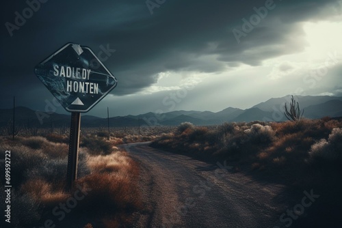 Sign indicating alternate route. Generative AI photo