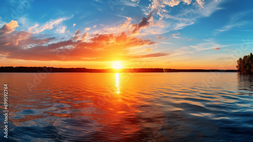 sunset over the lake HD 8K wallpaper Stock Photographic Image 