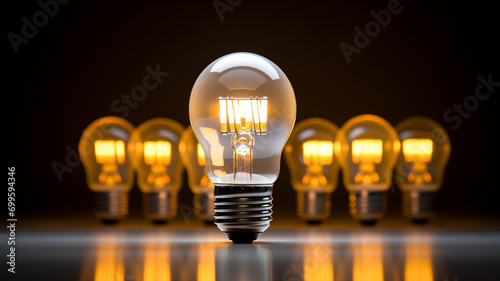 One of Lightbulb glowing among shutdown light bulb photo
