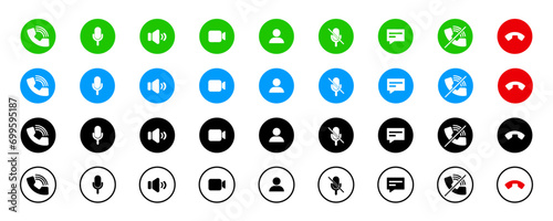 Set of video call buttons. A collection of internet chat buttons. A set of video communication elements. eps10