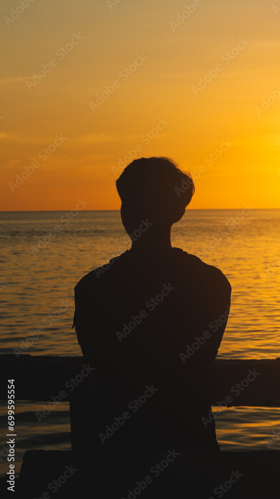 Silhouette of a Man on the Beach at Sunset
