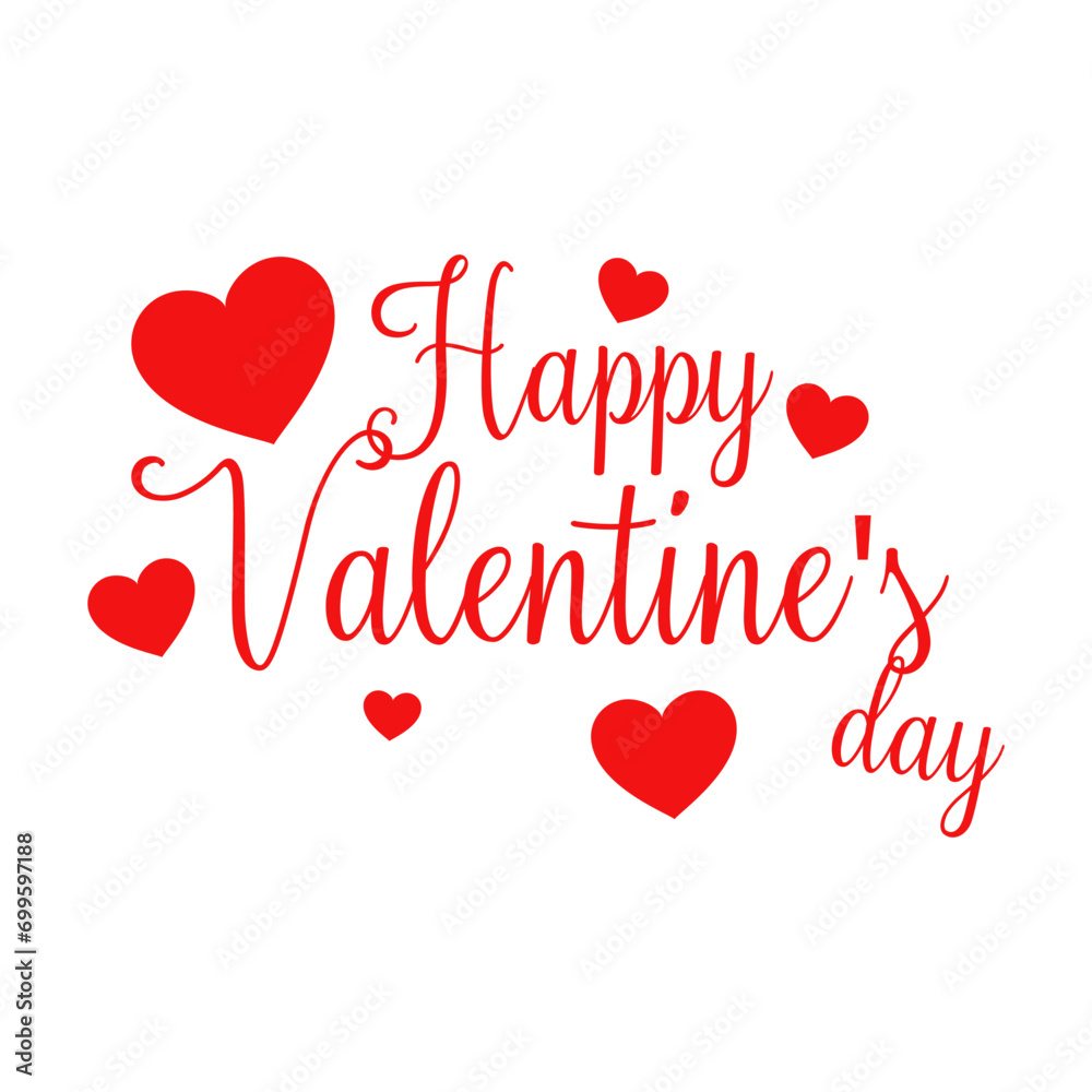 Happy Valentines Day text with hearts. Typography poster with handwritten calligraphy text, isolated on a white background.