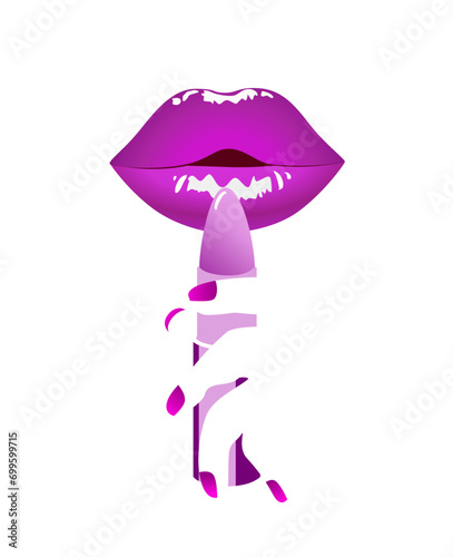 Woman lips with purple lipstick close up. Lipstick or lipgloss. Makeup concept. Purple lips on white background