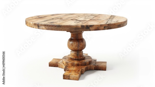 A Round Wooden Table With a Beautifully Crafted Wooden Base © FryArt Studio