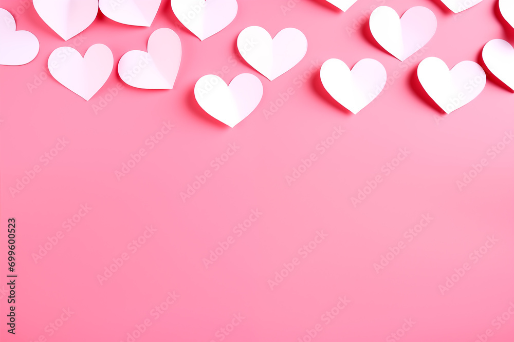 pink background with paper hearts, symbols of love for Happy Women, Mother, Valentine's Day, design of greeting cards. Generated AI pink background with paper hearts, symbols of love for Happy Women, Mother, Valentine's Day, design of greeting cards. Generated AI