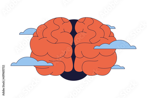 Brain fog syndrome 2D linear cartoon object. Feeling foggy mental health isolated line vector element white background. Confusion concentration loss. Memory problems color flat spot illustration