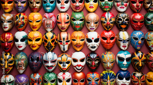 Carnival Masks Collage: colorful carnival masks representing different cultures and traditions