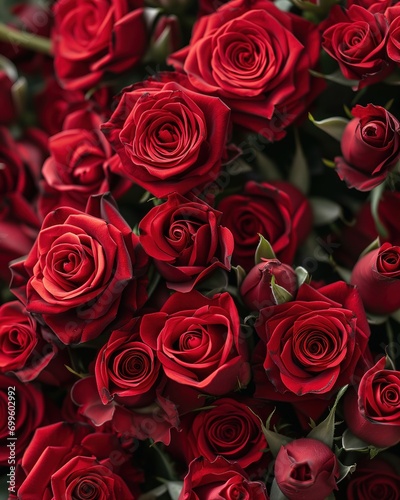 Natural and fresh red roses flowers pattern wallpaper background. Vertical view