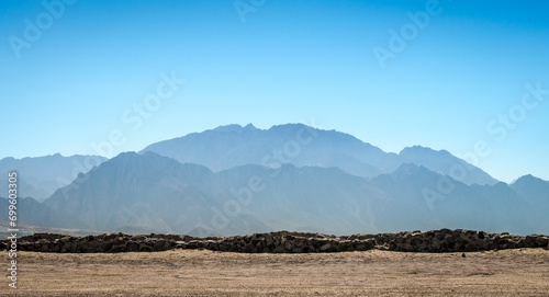 high rocky mountains in the desert in Egypt Dahab