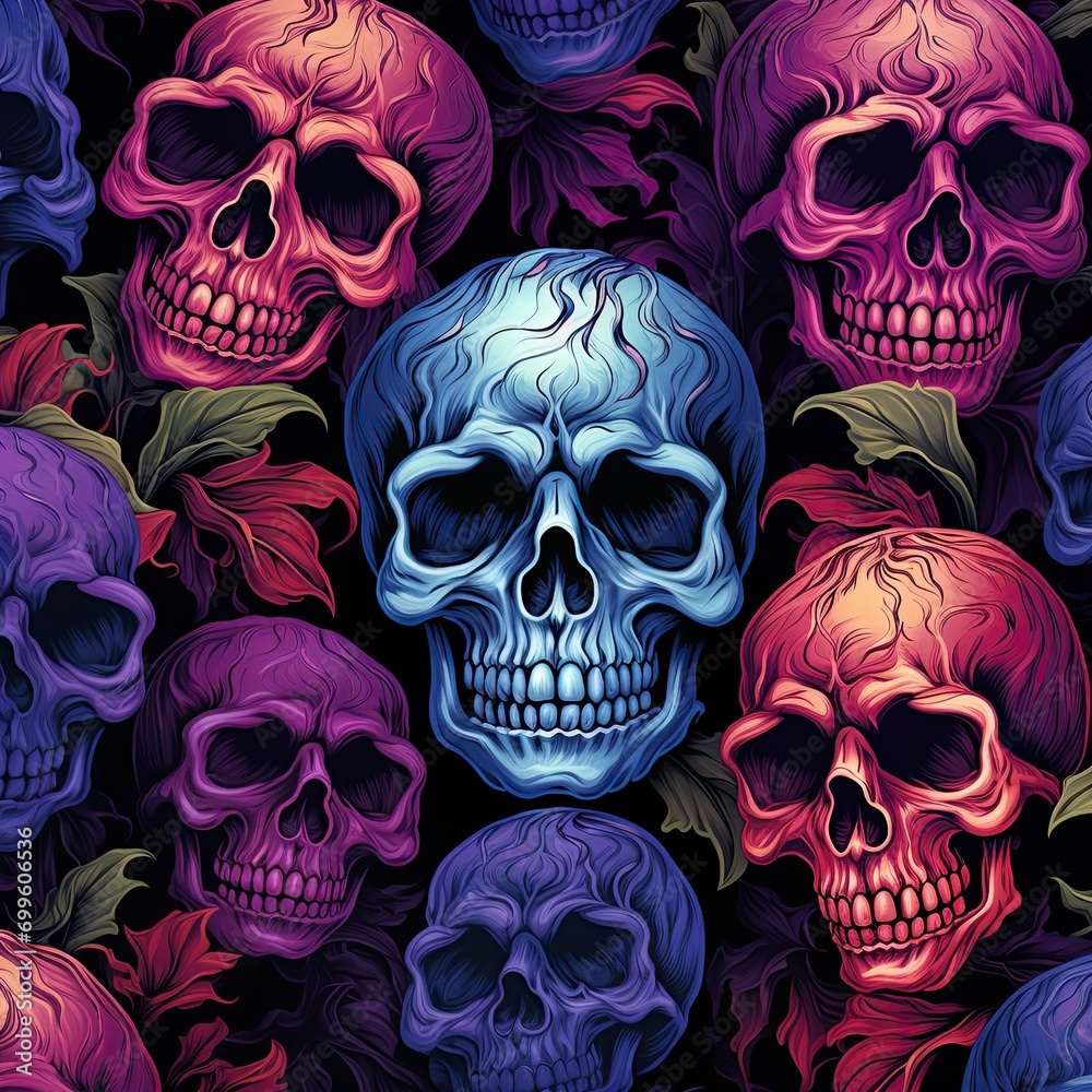 Skulls artistic drawing. Poster, T shirt, Tattoo design. Ai Generative Skulls artistic drawing. Poster, T shirt, Tattoo design. Ai Generative