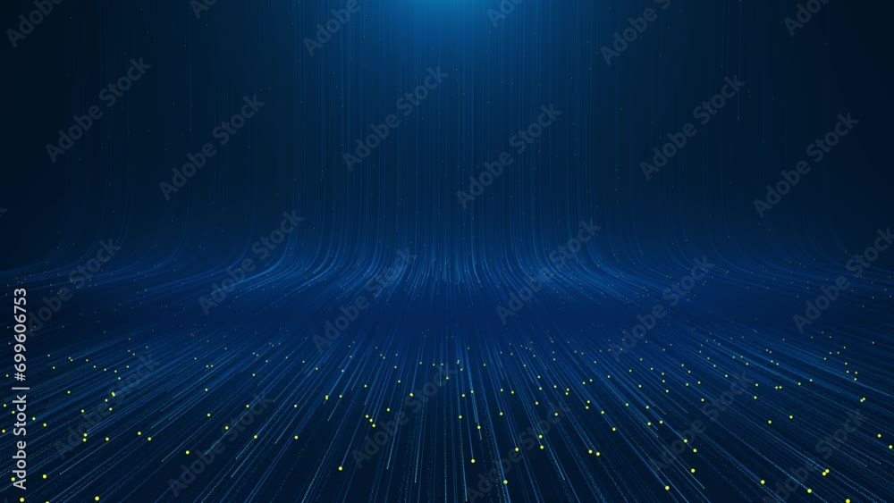 Deep cyber stage waves lights, futuristic digital Art background c waving lines particles big data streams, Animation. product presentation cyberspace stream. party Oscar award ceremony event, 4K 3D
