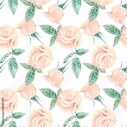 Pink roses seamless pattern  watercolor. isolated on white background. Wedding invitations  covers  wrapping paper  Valentine  wallpaper  textiles.