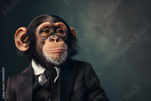 A portrait of anthropomorphic monkey wearing classic suit © DimaSabaka