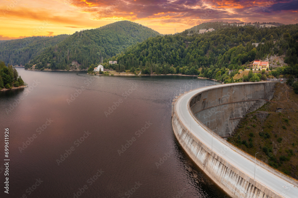 water dam at sunset