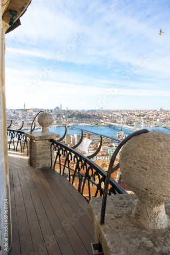 Galata Tower. Balcony of Galata Tower and cityscape of Istanbul