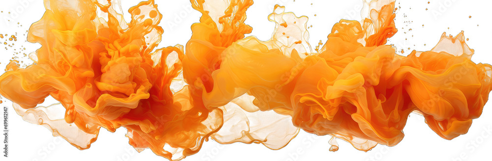 Yellow and orange Ink swirling in water with transparent Background PNG - obrazy, fototapety, plakaty 
