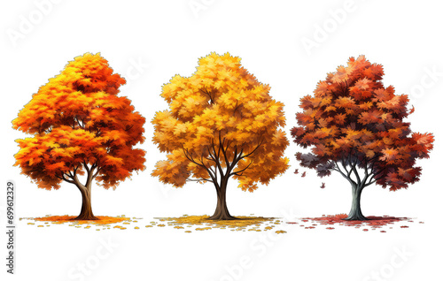 a group of trees with orange and yellow leaves transparent background PNG