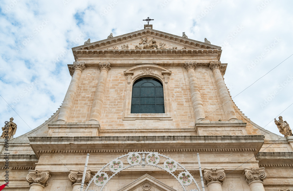 Facade of the mother church of Saint Giorgio Martire in Locorotondo, province of Bari, Puglia, Italy.